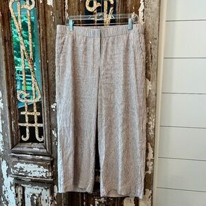J Jill Linen Pants - Brown/White Stripe - Elastic Waist - Size M